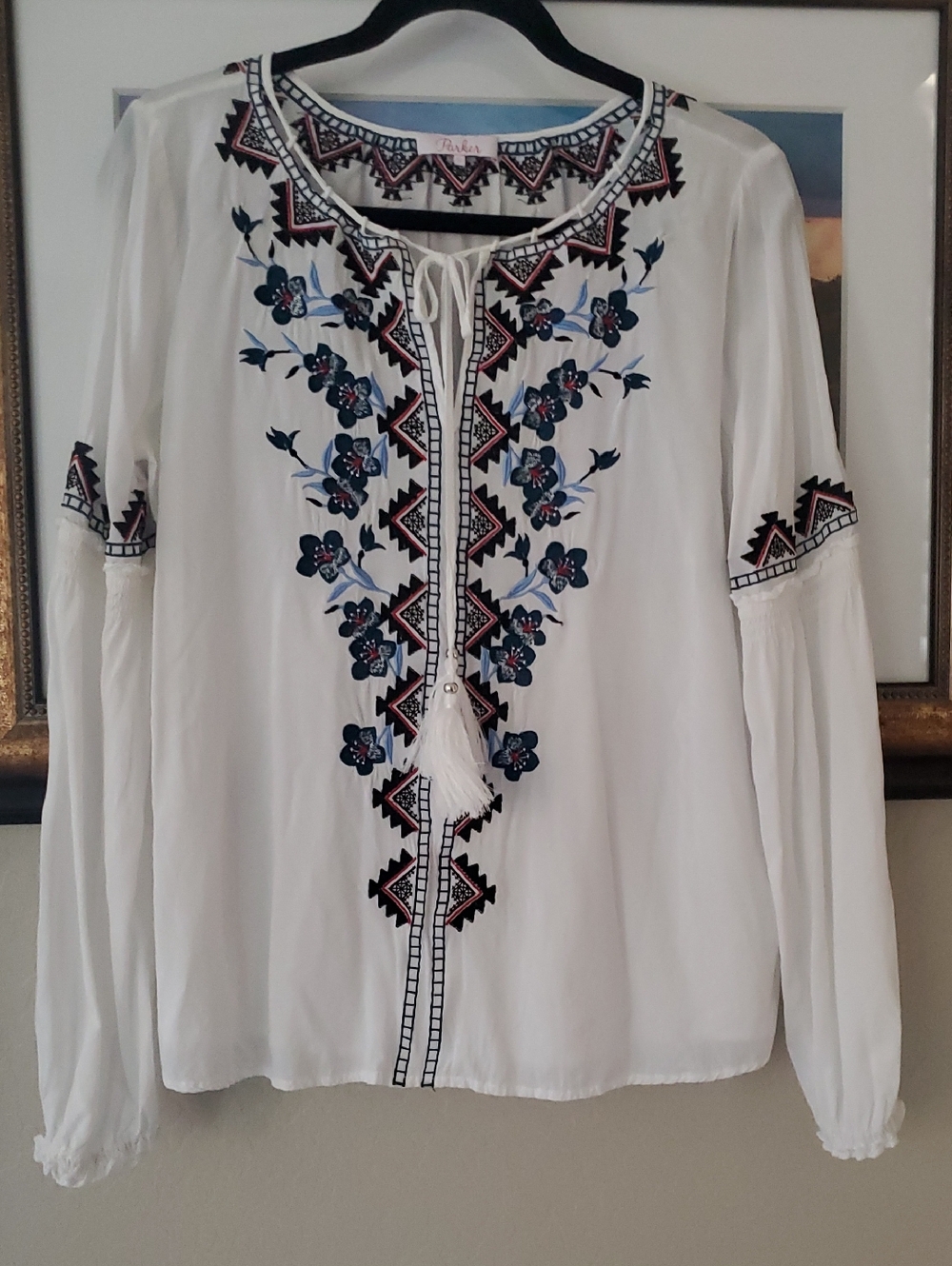 Parker White Embroidered Boho Peasant Top